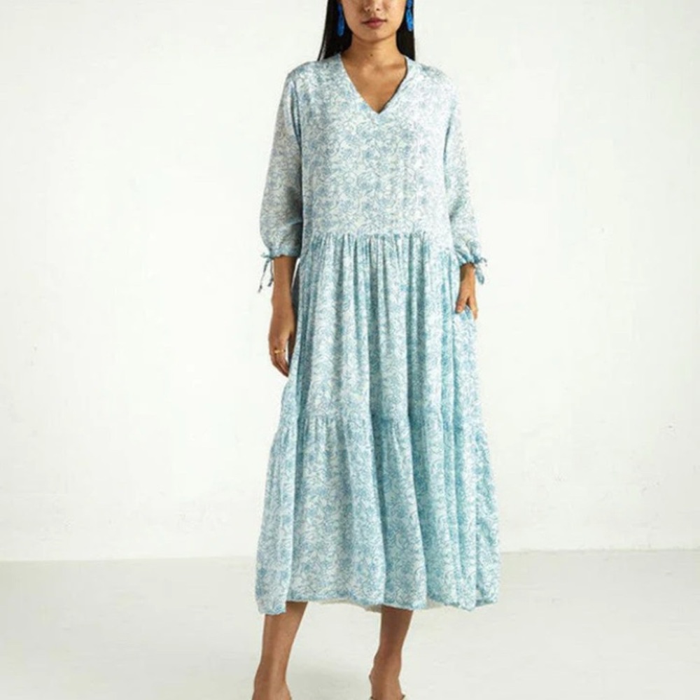 REISTOR DRESS MIDI FLORAL BLUE  COTTON LARGE